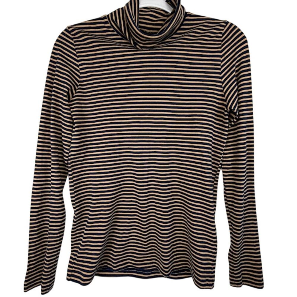 J.Crew Striped Turtleneck Top Navy Tan 100% Cotton Women’s S
